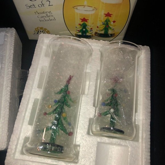 Vintage LS Arts Christmas Tree Venezia Art‎ Glass Floating Candle Holders NEW - Picture 2 of 7